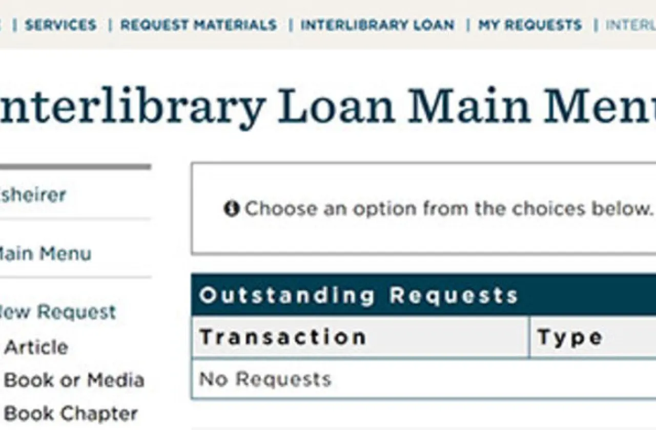 Screen shot of Interlibrary Loan home page