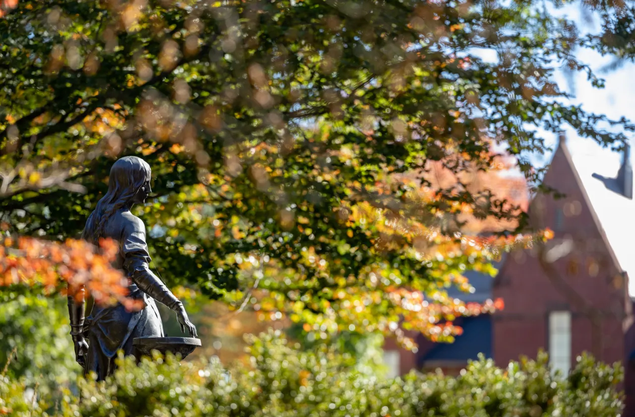 The Lanning Fountain amid fall foliage