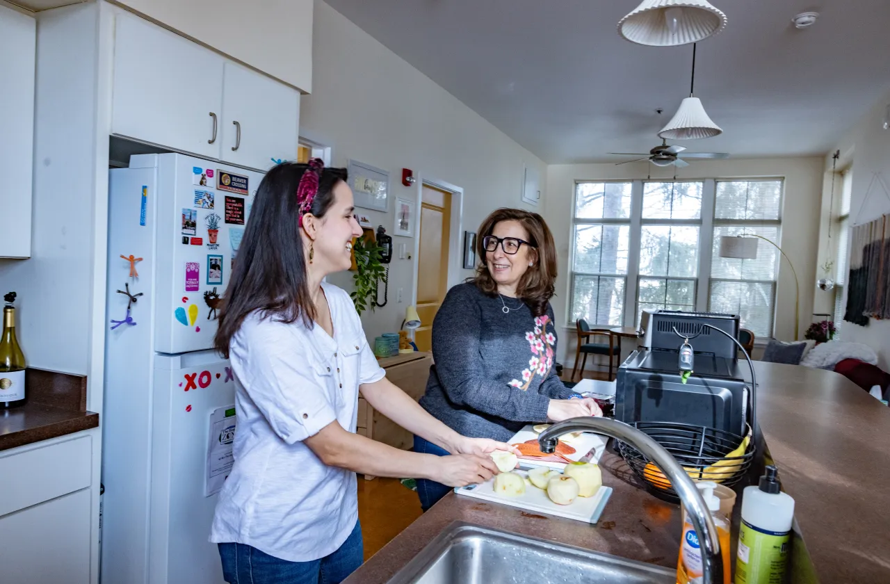 Two Ada Comstock Scholars in their kitchen in Conway House.