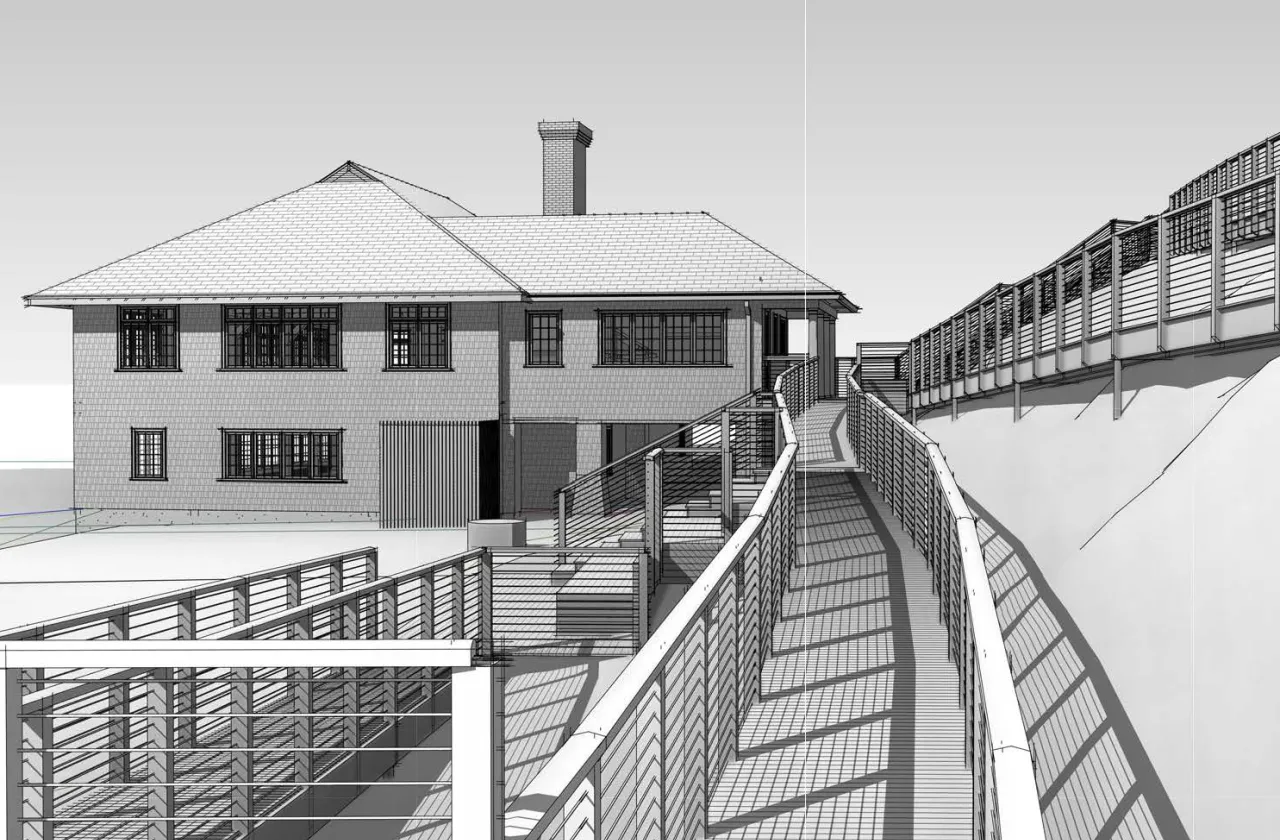 Black-and-white rendering of Crew House renovations