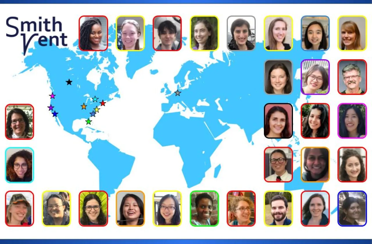 SmithVent, a collection of headshots against a map of the world with stars in various places in North America and Europe