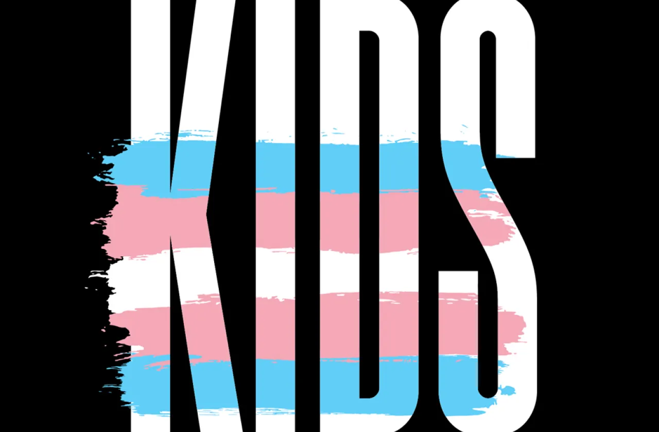 The trans flag colors splash across "Kids"