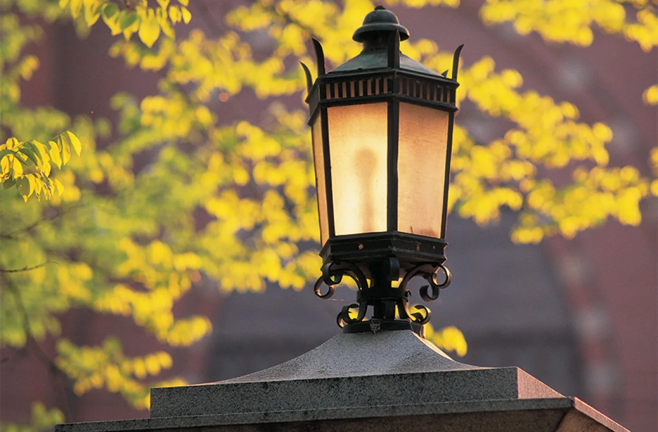 Lamp atop the posts at the college's entrance