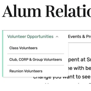 Screenshot of the secondary navigation on the new site, highlighting Alum Relations.