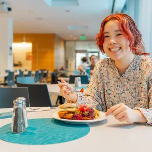 Joan Kobayashi ’26 tries plant-based breakfast foods in Cutter-Ziskind