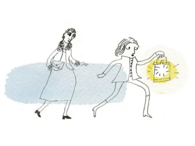 pen and ink of one person guiding another with a lantern