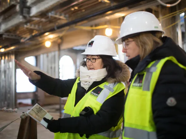 Maya Lin and Kathy McCartney touring New Neilson construction
