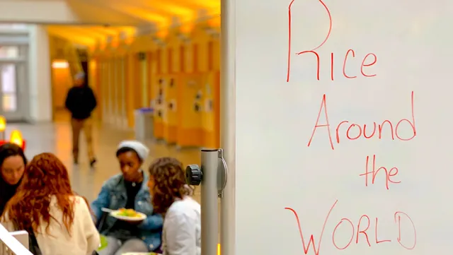 Students eating together at a table