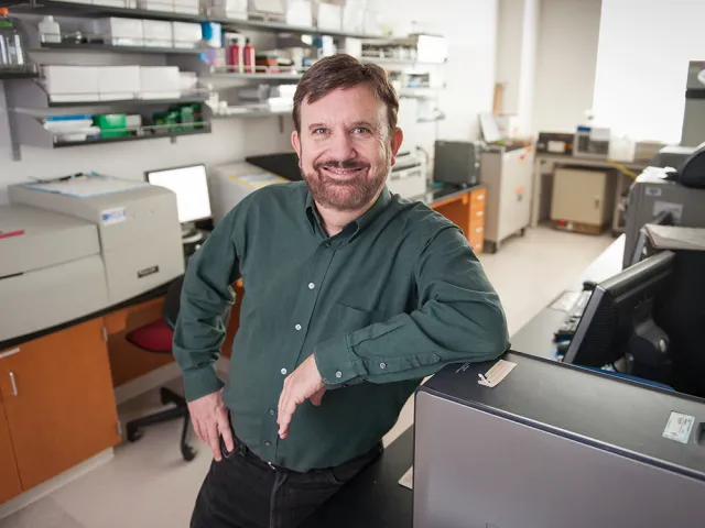 Steve Williams in a science lab