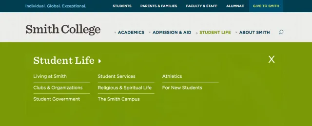 Screen shot of dropdown menus