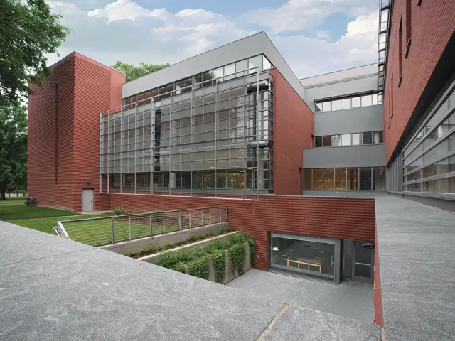 Exterior of the Fine Arts Center showing Hillyer Art Library and Graham Hall