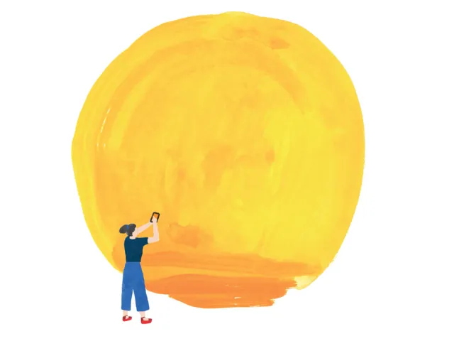 Illustration of someone taking a photo of the sun
