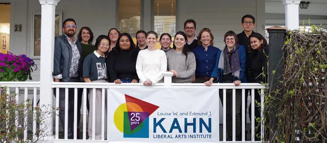 Group of people on the Kahn Institute porch
