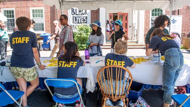 Staff greeting new students