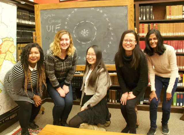 From left to right: University Innovation Fellows - Jessica Innis, Amanda Lavond, Yi Wang, Lingxuan Li, and Mandira Marambe.