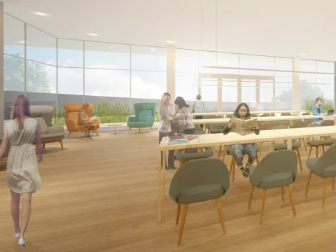 Architectural rendering of New Neilson top floor reading room
