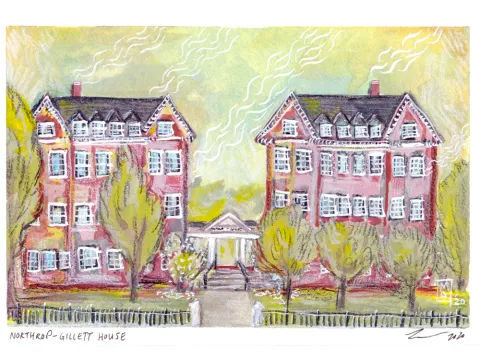 Northrop-Gilette House in colored pencil and paint