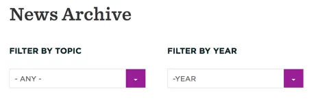 Screen shot of the archive searching options - by topic and year