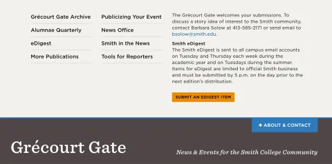 Screen shot of the Gate About + Contact drawer
