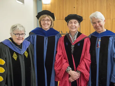 Mary Maples Dunn. Kathy McCartney, Jill Conway and Carol Christ in academic regalia