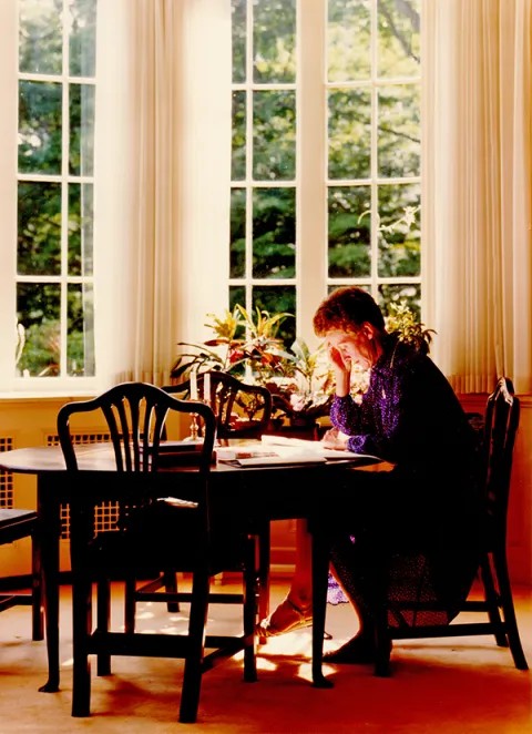 Jill Conway working in the president's house