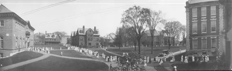 The lawn between Neilson Library and Seelye Hall in 1910