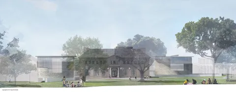 Illustration of the east elevation of the new Neilson Library