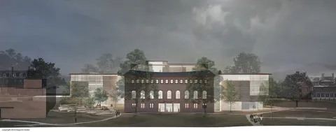 Illustration of the west elevation of the new Neilson Library