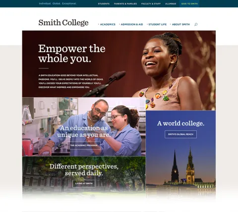 Screen shot of the top of the Smith.edu home page