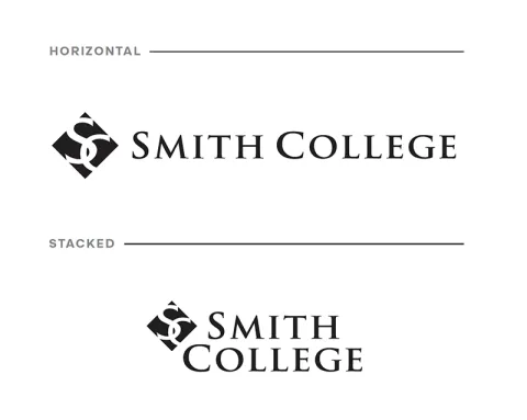 Smith College formal logo, illustrating difference between horizontal and stacked lockups