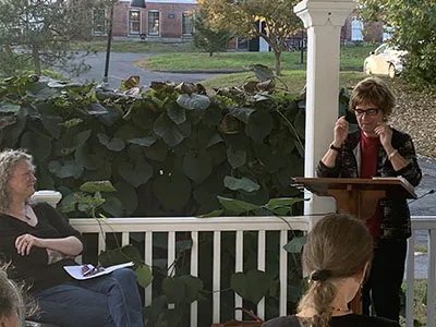 Poetry reading on a porch