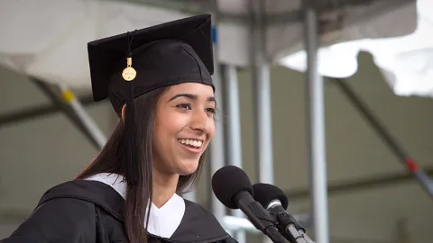Sarah Hussain, Class of 2013, delivers the student commencement address