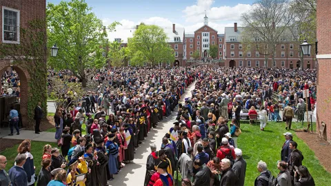 Students entering the Quadrangle for Commencement