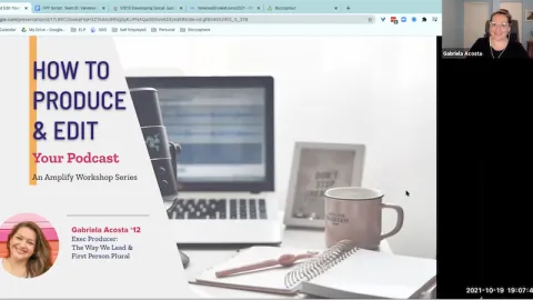 screenshot of Zoom webinar on producing a podcast