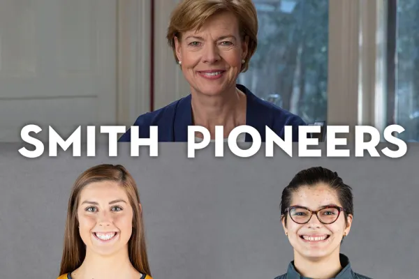 Tammy Baldwin and two student athletes