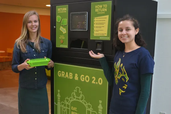 A new vending machine for reusable dining ware. 