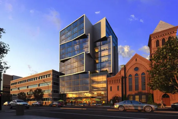 Photo of glass and steel building, the John & Jill Ker Conway Residences