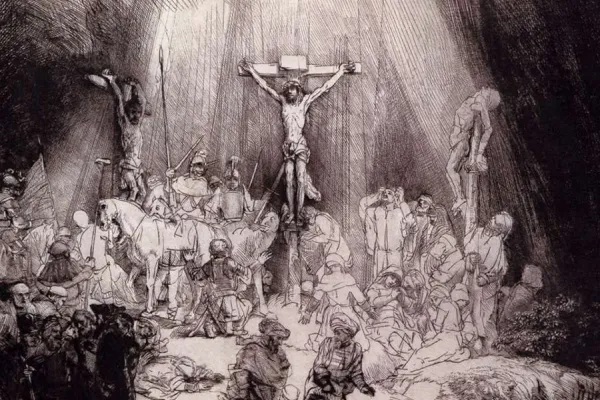 Rembrandt Three Crosses, Christ Crucified Between the Two Thieves (Third State) - photo courtesy of wikimedia commons