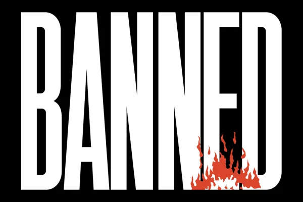 BANNED with red fire around the "E"