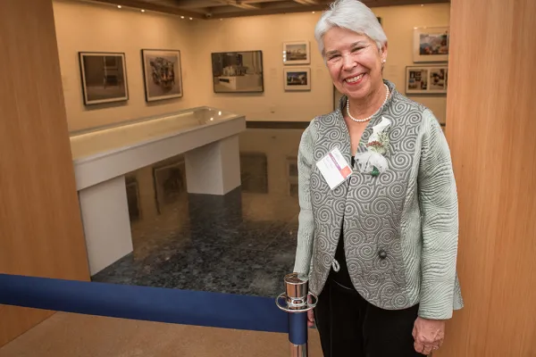 Carol Christ at the entrance to the Asian Art Gallery