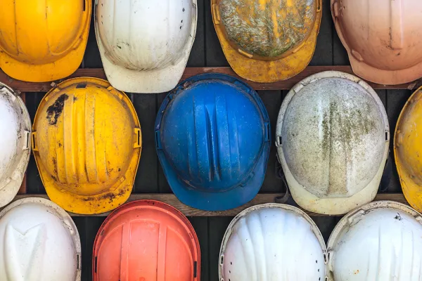 Assortment of construction safety helmets