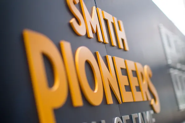 Close up of the Pioneers Hall of Fame signage