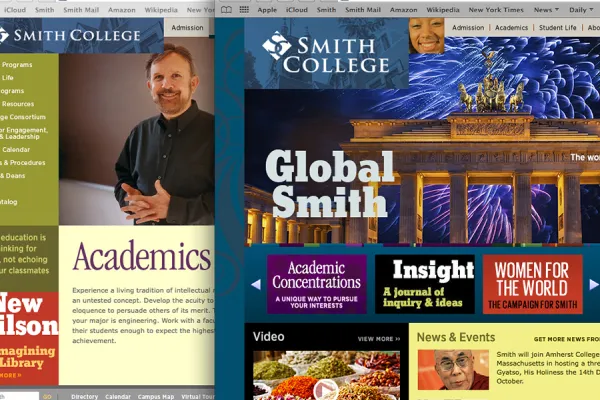 Screen grab showing the old Smith website home page