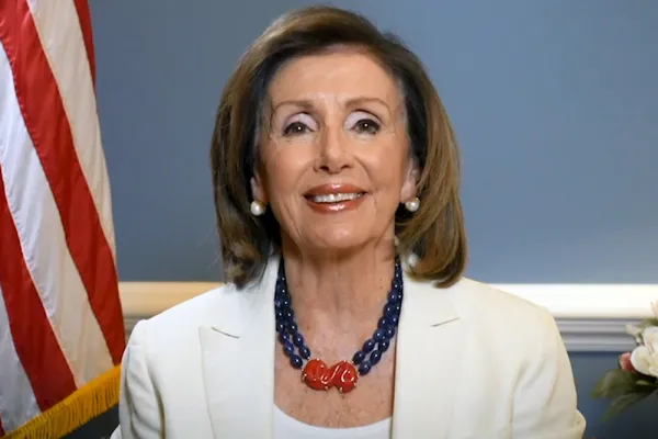 Nancy Pelosi delivering a commencement address to Smith College 2020 graduates