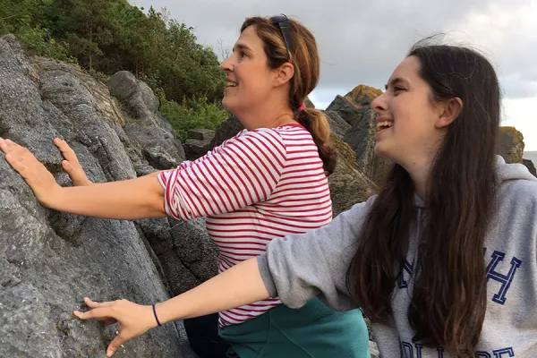 Associate Professor of Geosciences Sara Pruss and Emma Roth '17 exploring a rock face in Norway.