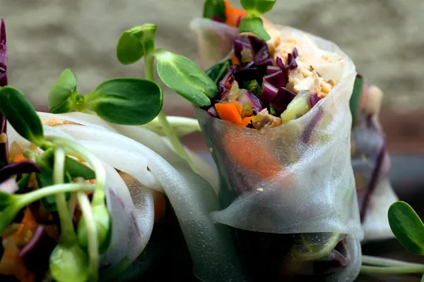 Closeup of spring rolls