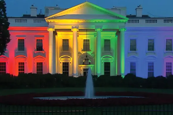 The White House illuminated in rainbow colors