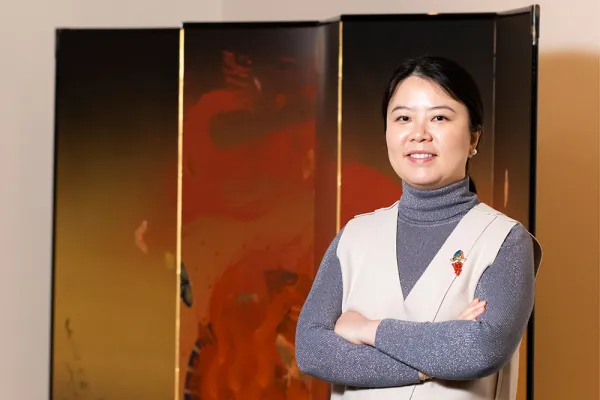 Yao Wu photographed in the museum galleries