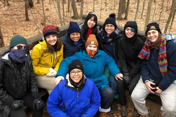 Students in the interterm Outdoor Adventure Leadership course at MacLeish Field Station