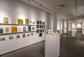 A photo of a student art exhibit in Hillyer